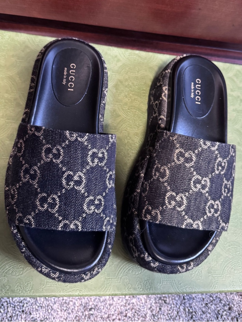 Gucci Black GG Monogram Slide Sandals